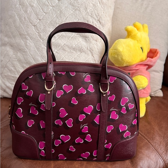 Gucci Heartbeat Leather Dome Satchel Burgundy Red Hearts Love Valentine's Day